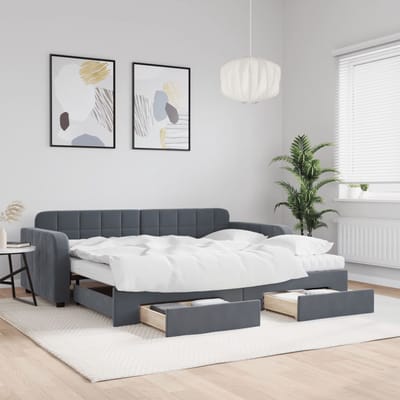vidaXL - Slaapbank - onderschuifbed - en - lades - 90x200 - cm - fluweel - donkergrijs