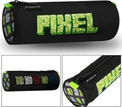 Pixel Game Zwarte buisvormige etui met rits 22x8x8 cm