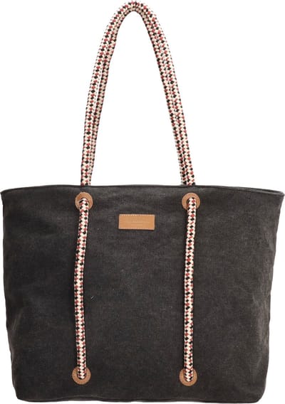 PE-Florence Leisure Strandtas Dames - Shopper met handvat - Schoudertas van Canvas en Katoen met ritssluiting - Zwart