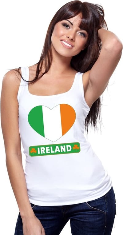Ierland singlet shirt/ tanktop met Ierse vlag in hart wit dames S