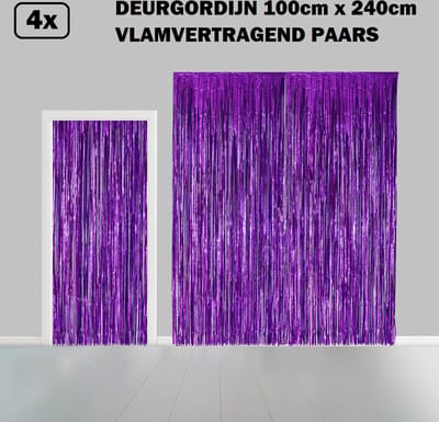 4x Folie gordijn metallic 2,4m x 1m paars - Decoratie festival themafeest huwelijk Hollywood gala disco glitter and glamour wanddeco