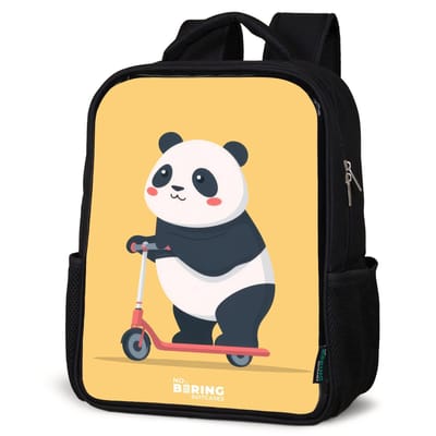 NoBoringSuitcases.com® - Rugzak zwart - Schooltas jongen & meisje - Panda op een step - Rugtas voor school - Boekentas kind - Schoolrugzak - Kinderrugzak