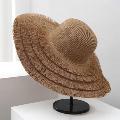 Zonnehoed voor Dames, Zomerse Zonnescherm Gras Hoed, Casual Strandhoed, Elegante Zonbescherming Hoed voor Reizen, Grote Rand Hoed, Zeezicht Hoed average size (56-58cm) brown