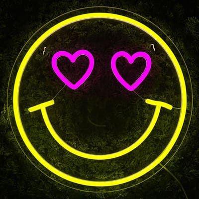 Neon Lamp - Smiley - Hartjes - Dimbaar - Incl. Ophangmateriaal - Neon Sign - Neon Verlichting - Neon Led Lamp - Wandlamp