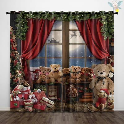 2 stuks kerstachtergronddecoratie met kerstmanpatroon bedrukte gordijnen, gebruikt voor slaapkamers en woonkamers 140x160cm&Grommet Top gray