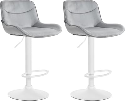CLP Vonore Set van 2 barkrukken - Met rugleuning - Met voetensteun - Verstelbaar - Metalen frame - Velvet - Fluweel - wit/grijs