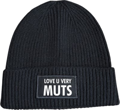 Love u very muts wintermuts rib gebreid zwart | wit - soBAD. | Wintersport | Après ski verkleedkleren | Unisex | Heren en Dames Beanie