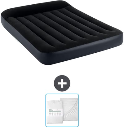 Intex Luchtbed - Twijfelaar - 137 x 191 x 25 cm - Donkerblauw - Inclusief en Hoeslaken