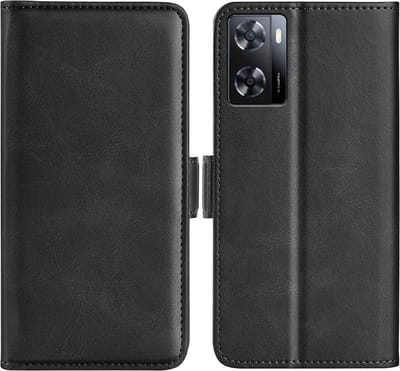 MobyDefend Hoesje - Geschikt voor Oppo A57 / A57s / A77 - Luxe Wallet Book Case (Sluiting Zijkant) - Zwart