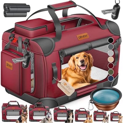 Transportbox voor honden en katten XL - Opvouwbare draagtas met hondenbak en schouderriem