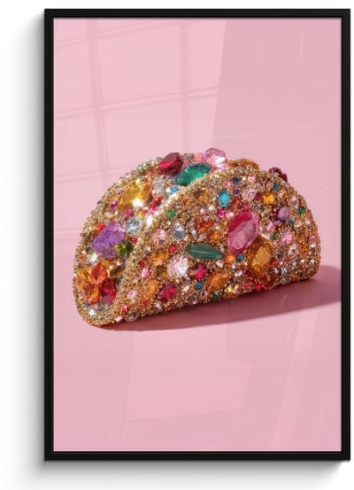 Poster in lijst - Fotolijst 80x120 cm - Posters - Taco - Kleurrijk - Edelstenen - Goud - Posterlijst zwart - Decoratie - Wanddecoratie woonkamer - Muurdecoratie slaapkamer