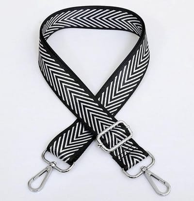 Knaak Tassen Strap - Bag - Tassenriem - Schouderband - Verstelbaar - Zwart en Wit - Zilveren Gesp