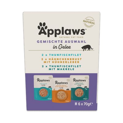 Voordeelpak: 48x70g Applaws Cat Pouch in Gelei Mixpakket Tonijn & Kip (3 soorten) Nat kattenvoer