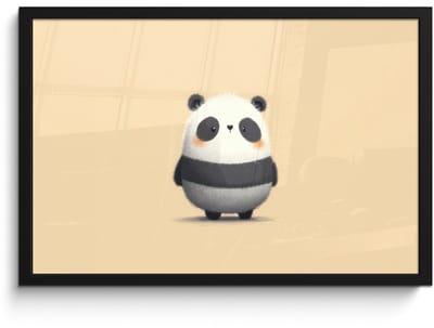 Poster in lijst - Fotolijst 60x40 cm - Posters - Panda - Beige - Minimalistisch - Posterlijst zwart - Decoratie - Wanddecoratie woonkamer - Muurdecoratie slaapkamer