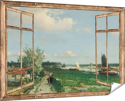 Gards Tuinposter Doorkijk De Trekvliet bij Rijswijk - Jan Hendrik Weissenbruch - 180x120 cm - Tuindoek - Tuindecoratie - Wanddecoratie buiten - Tuinschilderij