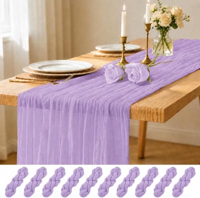 Tafellopers, lavendel, 45 x 275 cm, kaasdoek, tafelloper, rustieke, doorzichtige gaas, tafelloper voor bruiloft, feest, bruidsfeest, lente, zomer, woondecoratie