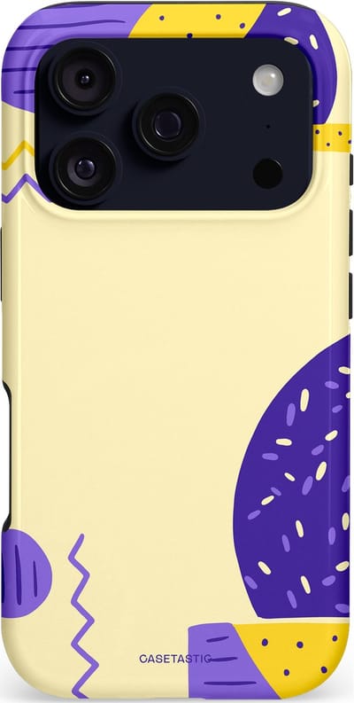 Casetastic hoesje geschikt voor Apple iPhone 17 Pro - MagSafe - Dubbellaagse bescherming - Geo zigzag - Fashion Case - Crème Blauw Geel