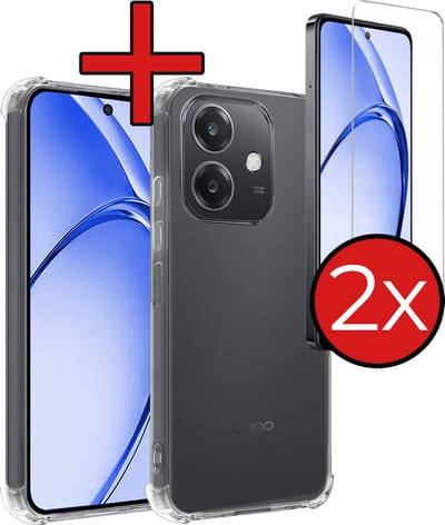 Hoesje - Met Screenprotector - 2 Stuks - Geschikt voor OPPO A40 - Sterk & Shockproof - Back Cover - Siliconen Case - Telefoon Hoes - Shock Proof - Telefoonhoes - Transparant