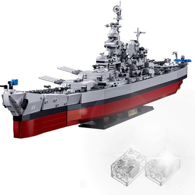 Sluban M38-B1291 - USS Missouri Slagschip bouwset incl. LED verlichtingen | WW2 Army boot constructie modelbouw | Educatief militair & leger speelgoed bouwpakketten voor kinderen & volwassenen | Blok formaat 4.9mm | Bouwdoos met 1741 bouwstenen