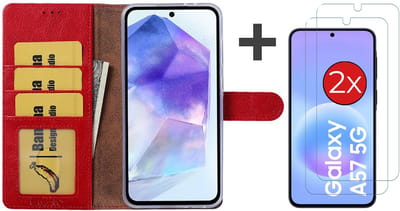 Hoesje met 2 Stuks Screenprotectors Geschikt voor Samsung Galaxy A57 – Arara bookcase met pasjeshouder - Rood