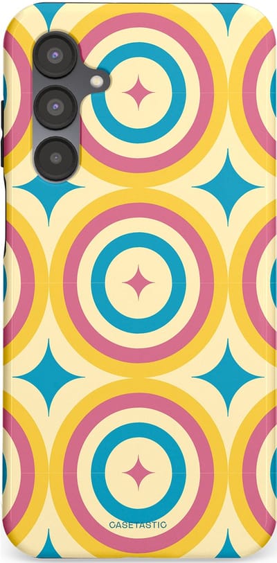 Casetastic hoesje geschikt voor Samsung Galaxy A16 - Dubbellaagse bescherming - Swinging Retro Boogie Circles - Fashion Case - Crème Goud Lichtblauw Koraal