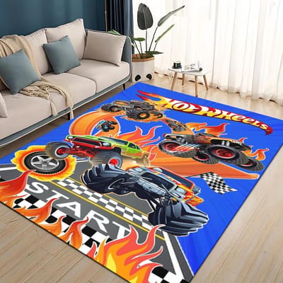 Hot Wheels 27 Stijl Nieuwe Raceauto Cartoon Tapijt Vloerkleed voor Woonkamer Slaapkamer Huis Sofa Decoratie, Kinderen Spelen Antislip Vloermat 40x60cm( 15x23in )