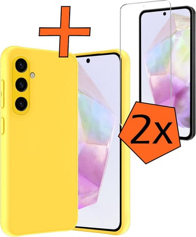 Hoes - Met 2x Screenprotector - Geschikt voor Samsung Galaxy A35 - Sterk & Shockproof - Back Cover - Siliconen Case - Telefoon Hoes - Geel