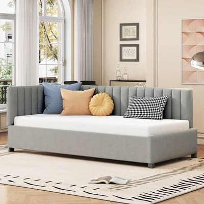 Wishdor Slaapbankbed - Mid-century design - 2 opberglades - Fluweel grijs - 90x200 cm