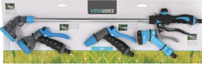 Pro Garden Tuinslang water geven sproeikoppen set - zwart/blauw - 4 soorten - kunststof