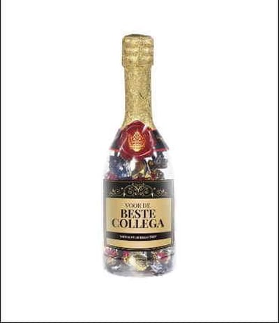 Drop - Champagnefles - Voor de beste collega - Gevuld met Drop - In cadeauverpakking met gekleurd lint