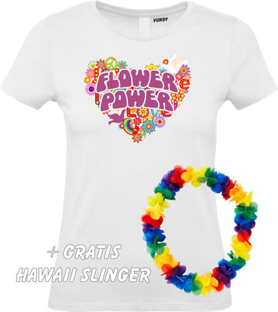 Dames T-shirt Flower Power Hart | Love for all | Gay Pride | Regenboog LHBTI | Wit dames | maat XS