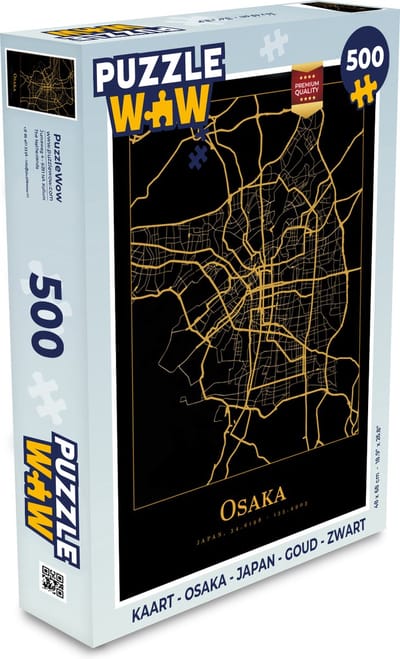 Puzzel Kaart - Osaka - Japan - Goud - Zwart - Legpuzzel - Puzzel 500 stukjes