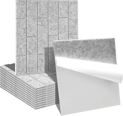12 stuks Akoestische panelen Vierkante baksteen Zelfklevend Akoestisch Paneel Geluidsisolatie Vilt Wandpaneel lichtgrijs