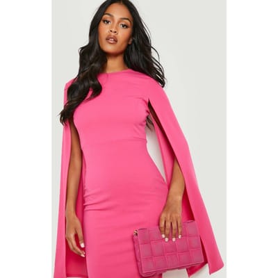 boohoo Dames Tall Cape Sleeve Midi Bodycon Jurk | Felroze | Maat: 44