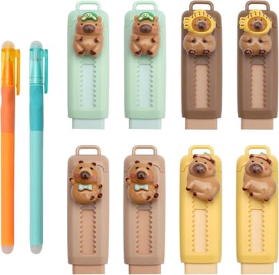 8 Stuks Uittrekbare Gum met 2 Vervangbare Gelpennen, Perfect voor Kinderen en Schoolbenodigdheden