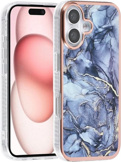 TUNIQ telefoonhoesje voor Apple iPhone 16 - Siliconen backcover - Marmer grijs
