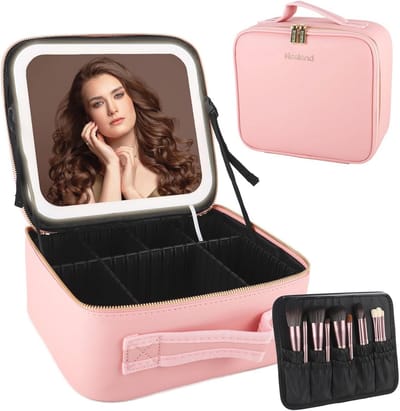 Make-up Tas met LED Spiegel en Verstelbare Compartimenten - Roze Cosmetische Organizer voor Reizen