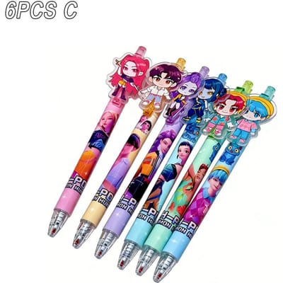 6/12 Stuks KPop Demonenjagers Zwarte Inktpen Student Schrijven Tekenen Gelpen Anime Model Kantoorbenodigdheden Kerstcadeaus 0,5 mm