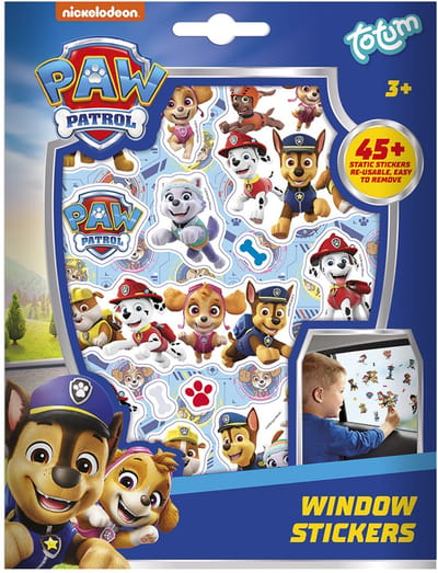 PAW Patrol Totum junior raamstickers speelgoed meisjes en jongens vanaf 3 jaar- 45 niet permanente statische stickers 4 vellen incl. speelachtergrond