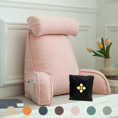 Leeskussen Met Armleuningen - Rugsteun Bedstoel - Ontspannen Lezen - Afneembare Hoes - 75x40x50cm - Lichtgrijs