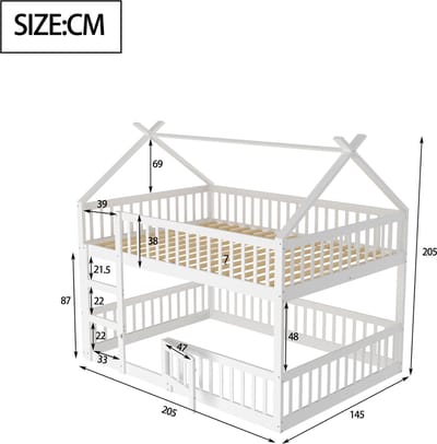 MODENUIT Kinderstapelbed 140x200 cm – Met Trap en Hekwerk – Open Onderruimte – Zonder matras – Hout – Wit