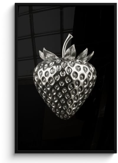 Poster in lijst - Fotolijst 80x120 cm - Posters - Aardbei - Zaadstructuur - Realistisch - Posterlijst zwart - Decoratie - Wanddecoratie woonkamer - Muurdecoratie slaapkamer
