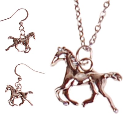 Set - Kinderketting 45cm RVS - Zilverkleurige Oorbellen - Hangertjes Paardje Galop Zilverkleurig 1,5cm