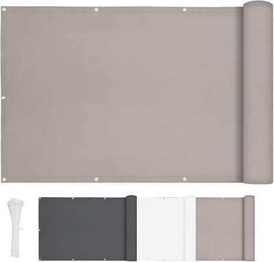 SnelShoppen - Privacy Scherm Balkon 0.9x6m, Waterdicht, Windbestendig en UV Bescherming, Tuin Scherm van Polyester in Taupe met Kabelbinders