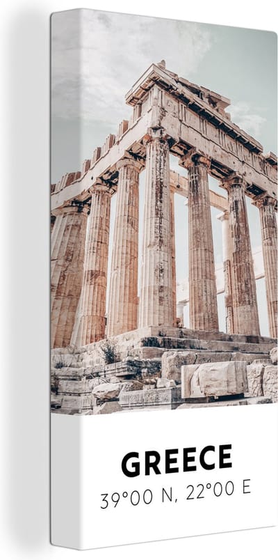 Canvas Schilderij Griekenland - Tempel - Athene - 20x40 cm - Wanddecoratie