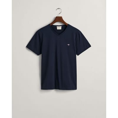 Gant T-Shirt Fine Shield Embroidery Uni V-Neck Avond Blauw / male