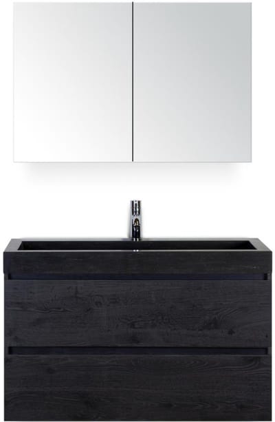 Maxx XL Badmeubelset 100 cm - Black Oak - Wastafel Lucca 1 Kraangat met Spiegelkast