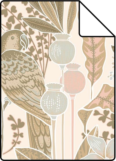 Proefstaal ESTAhome behang tropische bloemen en paradijsvogels zand beige - 26.5 x 21 cm - 131156-S