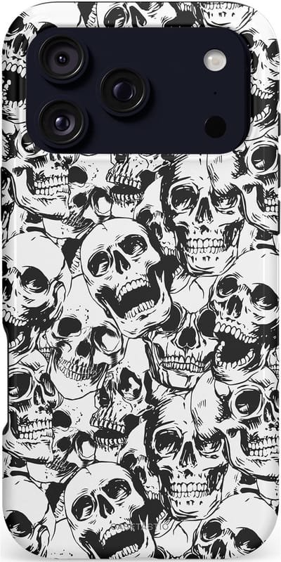 Casetastic hoesje geschikt voor Apple iPhone 17 Pro Max - MagSafe - Dubbellaagse bescherming - Lachende dood - Fashion Case - Grijs Donkergrijs Wit
