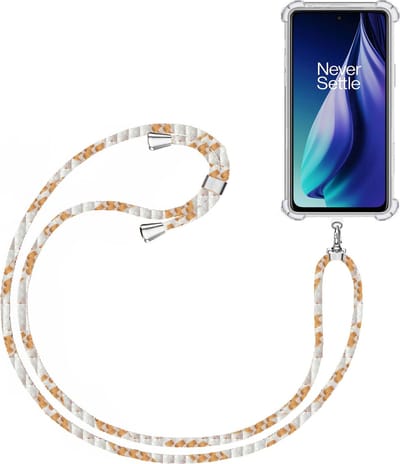 Telefoonkoord + Hoesje Geschikt voor OnePlus Nord N30 SE - Lengte Verstelbaar - Telefoonketting - Shock Proof Case - Wit Goud